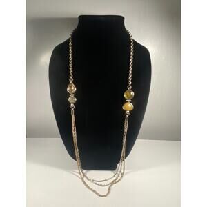 Loft 3 Strand Mixed Metal Tone Necklace w Multicolor Cabs Bold Retro